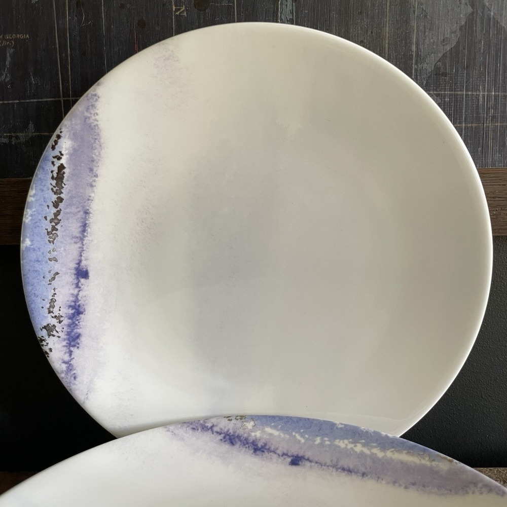 Rare 4 LENOX Watercolor Horizons Amethyst 11" Dinner Plates Blue Purple Gold